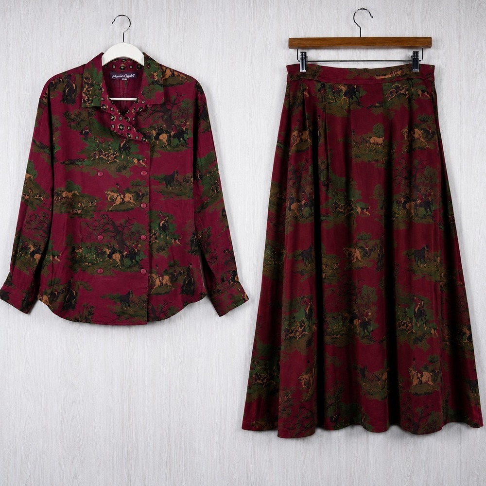 Alexander Campbell Vintage Skirt Suit Set L Equestrian English Countryside
